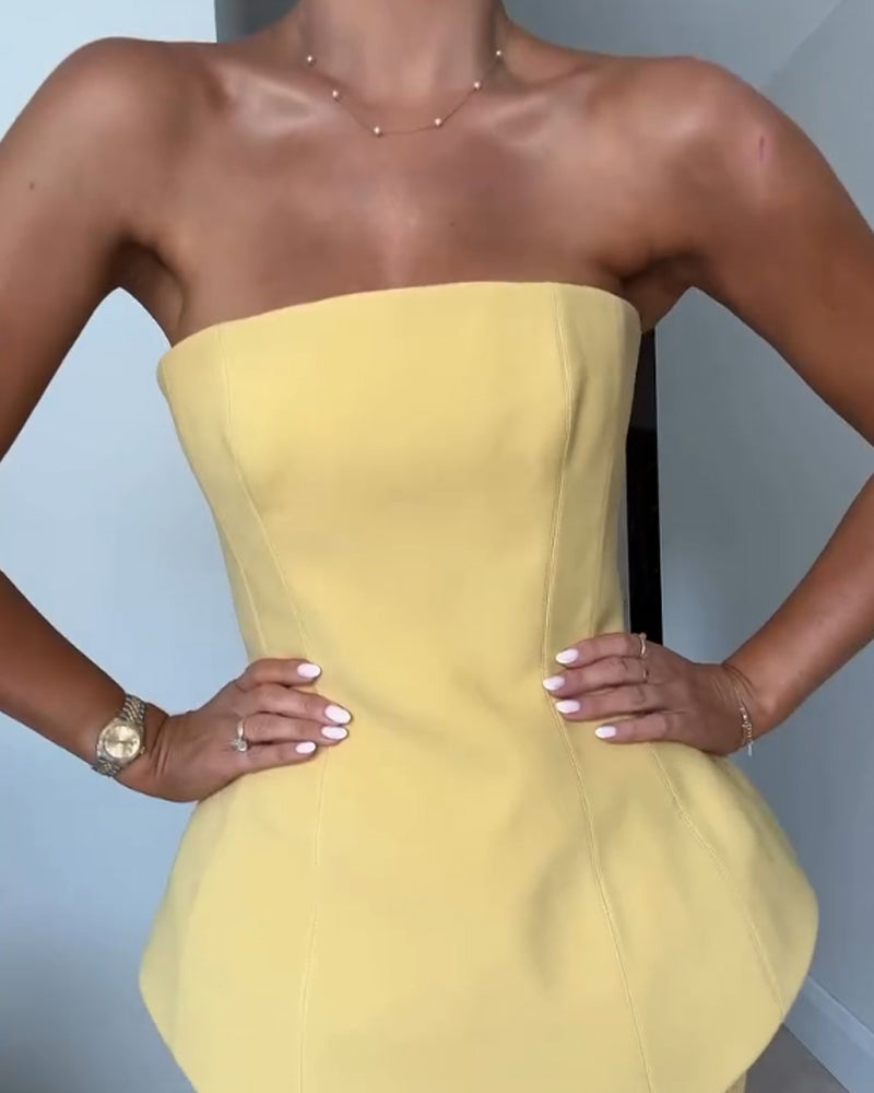 Camille | Women's Strapless Peplum Maxi Christmas Party Dress — view 3