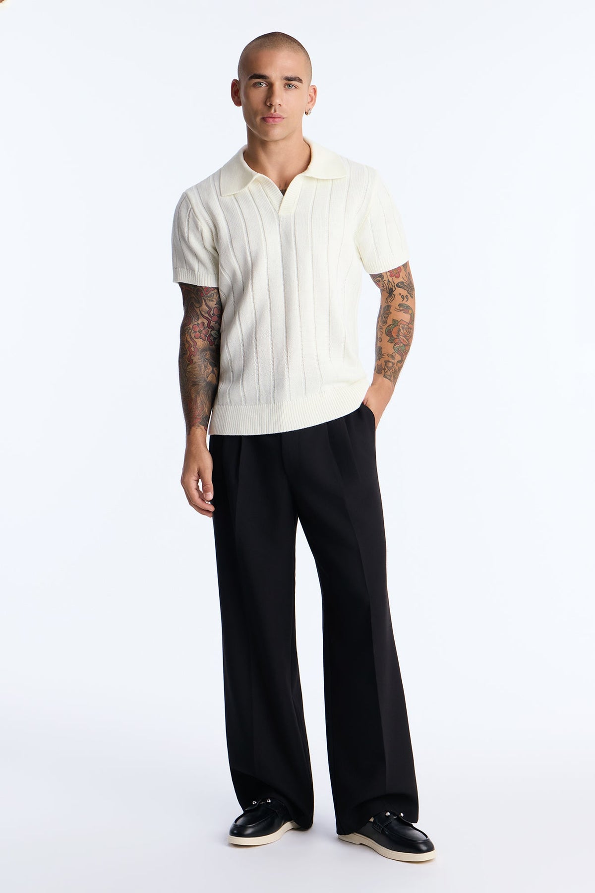 Men's Knit Polo Shirt — Short Sleeve, Ribbed | Yvezi — 2