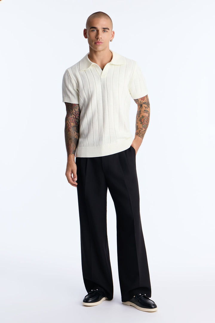 Men's Knit Polo Shirt — Short Sleeve, Ribbed | Yvezi — 2