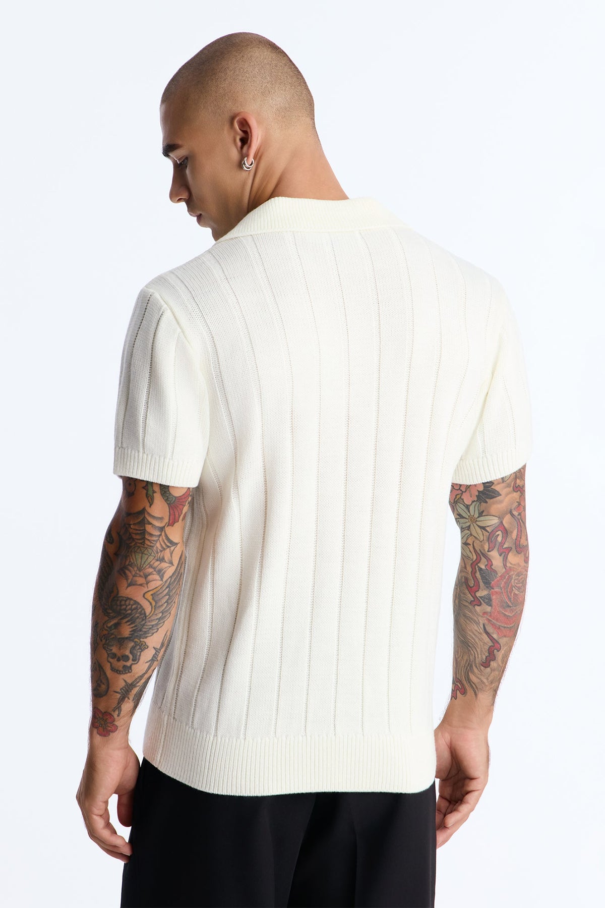 Men's Knit Polo Shirt — Short Sleeve, Ribbed | Yvezi — 3
