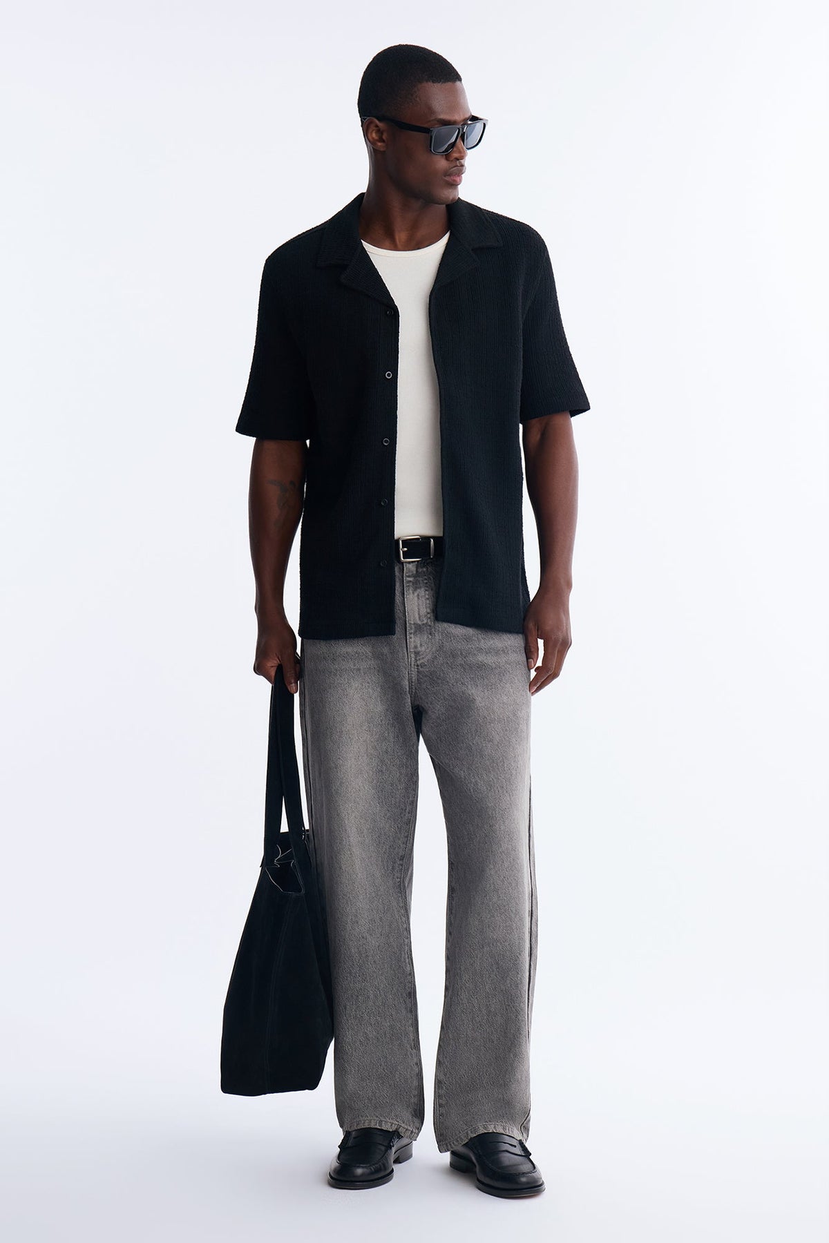 Men's Textured Cotton Shirt — Short Sleeve | Yvezi — 2