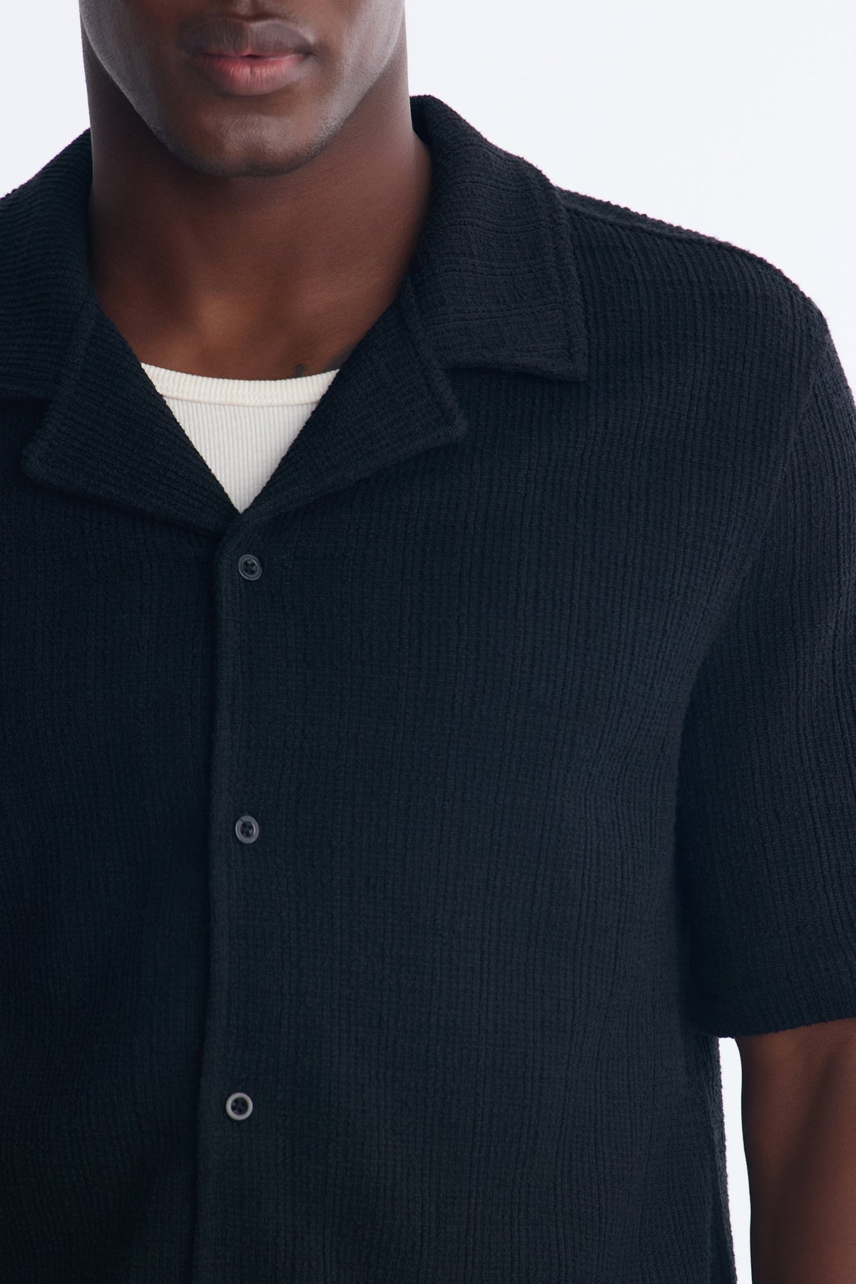 Men's Textured Cotton Shirt — Short Sleeve | Yvezi — 3