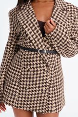 Women's Houndstooth Belted Blazer — Double Breasted, Long Sleeve | Yvezi — 9