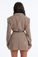 Women's Houndstooth Belted Blazer — Double Breasted, Long Sleeve | Yvezi — 10
