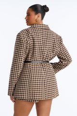 Women's Houndstooth Belted Blazer — Double Breasted, Long Sleeve | Yvezi — 14