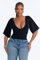 Women's Knit Sweater — Short Sleeve, Ribbed | Yvezi — 1