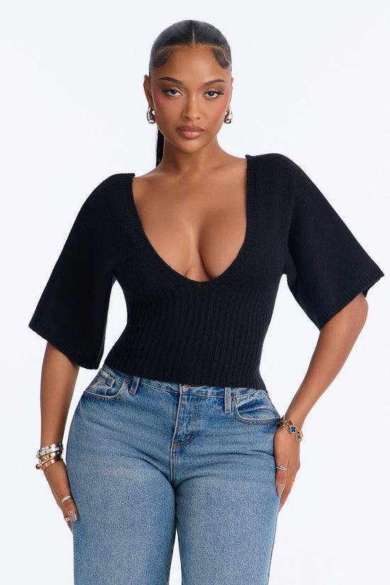 Women's Knit Sweater — Short Sleeve, Ribbed | Yvezi — 1