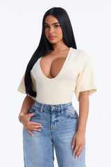 Women's Knit Sweater — Short Sleeve, Ribbed | Yvezi — 9