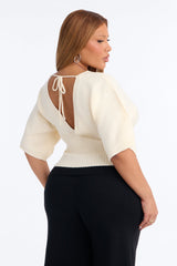Women's Knit Sweater — Short Sleeve, Ribbed | Yvezi — 16