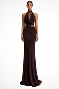 Estelle | Women's Halter Neck Lace Maxi Wedding Guest Dress — view 1