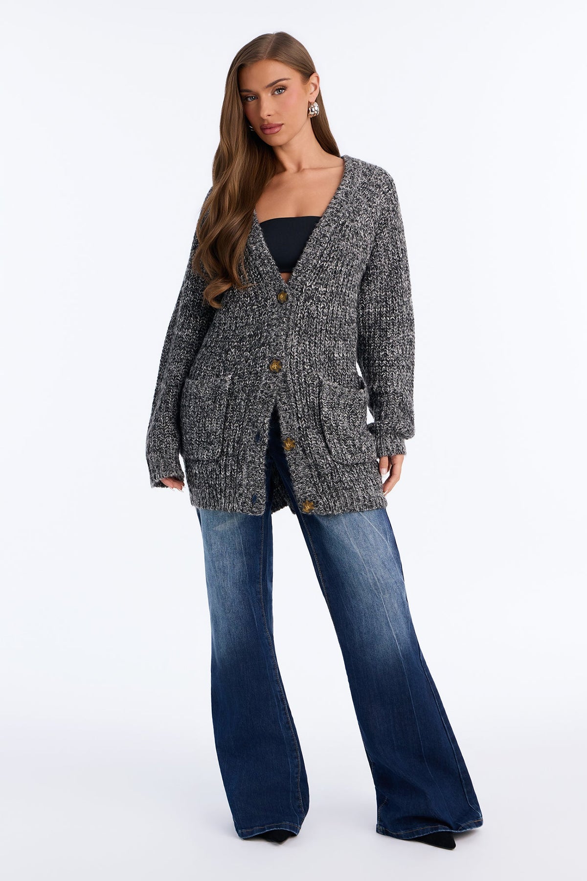 Women's Knit Cardigan — Button Front, Long Sleeve | Yvezi — 2