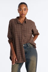 Women's Check Oversized Shirt — Long Sleeve | Yvezi — 1