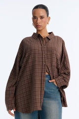 Women's Check Oversized Shirt — Long Sleeve | Yvezi — 5