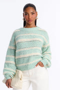 Women's Striped Long Sleeve Sweater — Crew Neck | Yvezi — 1
