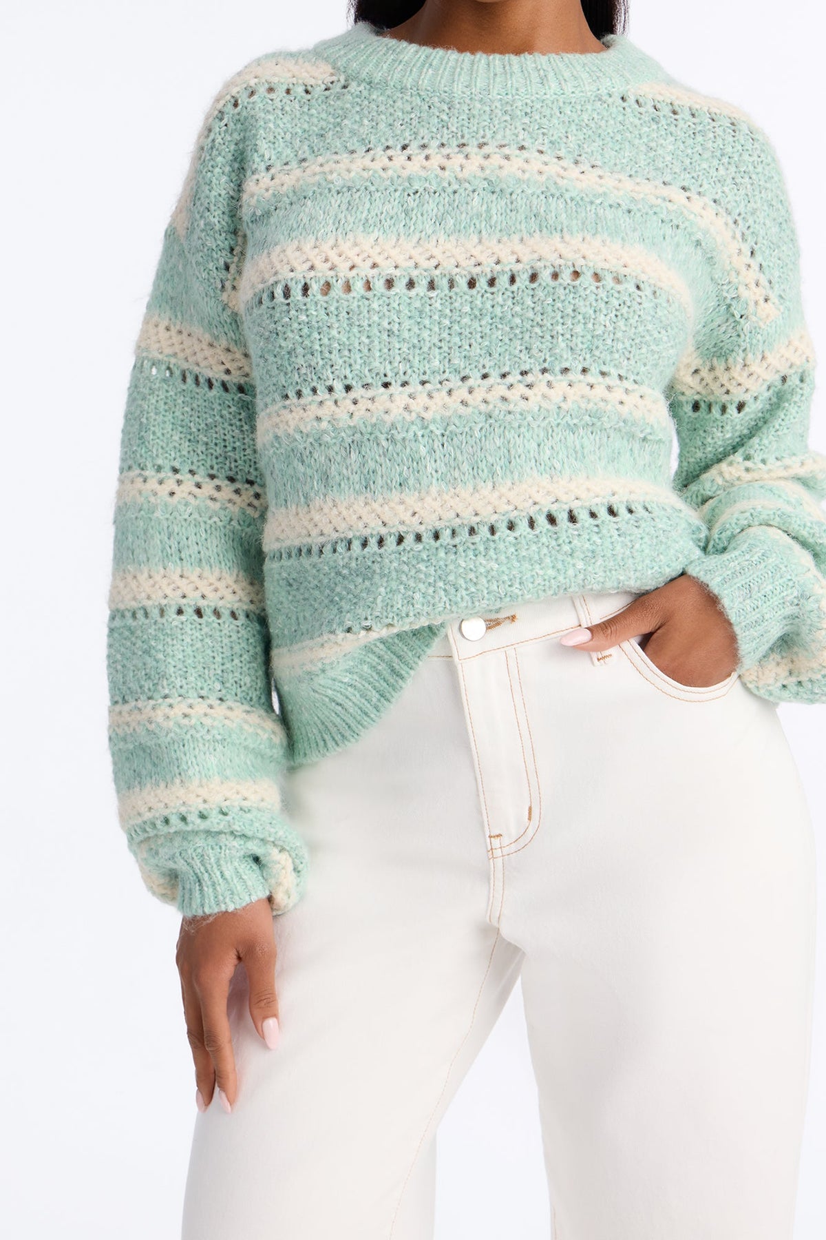 Women's Striped Long Sleeve Sweater — Crew Neck | Yvezi — 3