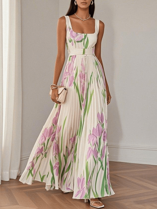 Eliana | Women's Floral Chiffon Pleated Party Maxi Dress — view 1
