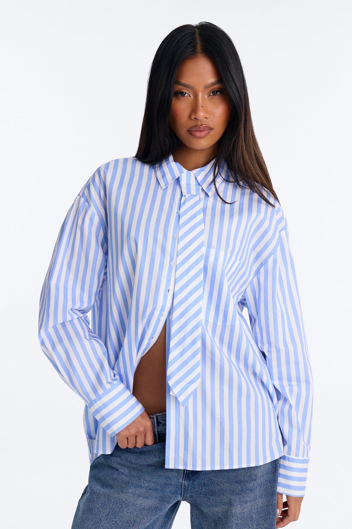 Women's Striped Cotton Shirt — Long Sleeve, Oversized | Yvezi — 2