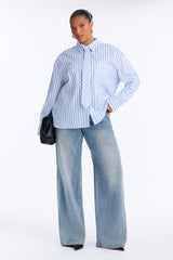 Women's Striped Cotton Shirt — Long Sleeve, Oversized | Yvezi — 6