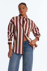 Women's Striped Cotton Shirt — Long Sleeve, Oversized | Yvezi — 8
