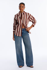 Women's Striped Cotton Shirt — Long Sleeve, Oversized | Yvezi — 9