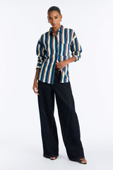 Women's Striped Cotton Shirt — Long Sleeve, Oversized | Yvezi — 17