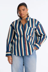 Women's Striped Cotton Shirt — Long Sleeve, Oversized | Yvezi — 20