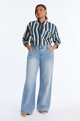 Women's Striped Cotton Shirt — Long Sleeve, Oversized | Yvezi — 21