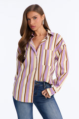 Women's Striped Cotton Shirt — Long Sleeve, Oversized | Yvezi — 38