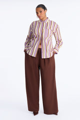 Women's Striped Cotton Shirt — Long Sleeve, Oversized | Yvezi — 42