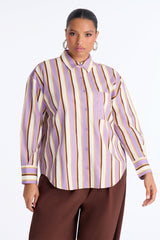 Women's Striped Cotton Shirt — Long Sleeve, Oversized | Yvezi — 43