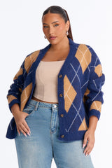 Women's Argyle Cardigan — Button Front, Long Sleeve | Yvezi — 11