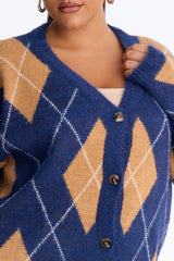 Women's Argyle Cardigan — Button Front, Long Sleeve | Yvezi — 13