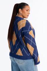 Women's Argyle Cardigan — Button Front, Long Sleeve | Yvezi — 14