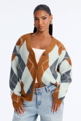 Women's Argyle Cardigan — Button Front, Long Sleeve | Yvezi — 23