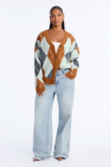 Women's Argyle Cardigan — Button Front, Long Sleeve | Yvezi — 24