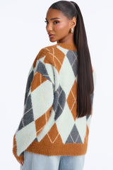 Women's Argyle Cardigan — Button Front, Long Sleeve | Yvezi — 26