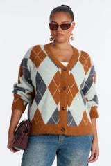 Women's Argyle Cardigan — Button Front, Long Sleeve | Yvezi — 27