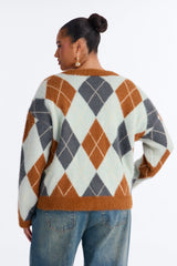 Women's Argyle Cardigan — Button Front, Long Sleeve | Yvezi — 30