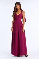 Women's Maxi Dress — Pleated, V Neck | Yvezi — 13