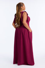 Women's Maxi Dress — Pleated, V Neck | Yvezi — 19