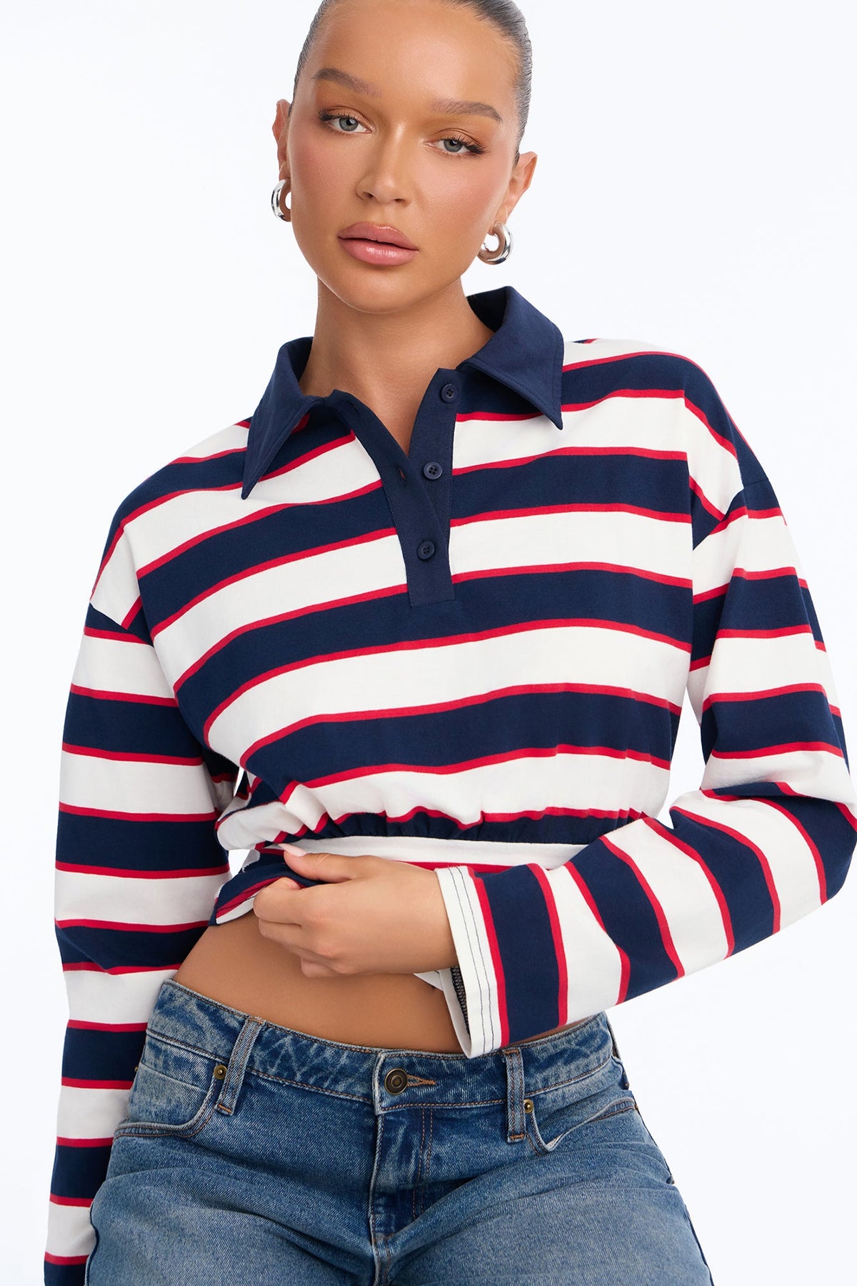 Women's Striped Long Sleeve Cotton Polo Shirt | Yvezi — 3