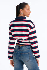 Women's Striped Long Sleeve Cotton Polo Shirt | Yvezi — 4