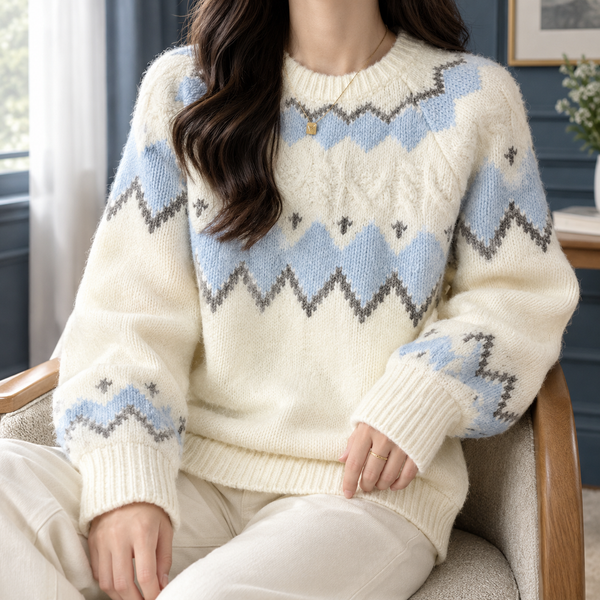 Hermione | Women's Fair Isle Knit Jumper with Balloon Sleeves — view 1
