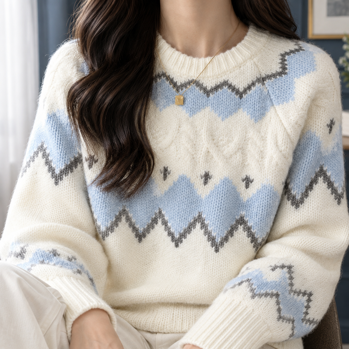 Hermione | Women's Fair Isle Knit Jumper with Balloon Sleeves — view 2
