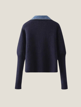 Célestia | Women's Collared Contrast Knit Cardigan — view 2