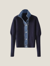 Célestia | Women's Collared Contrast Knit Cardigan — view 1