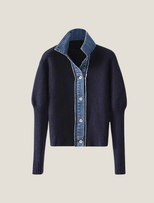 Célestia | Women's Collared Contrast Knit Cardigan — view 1