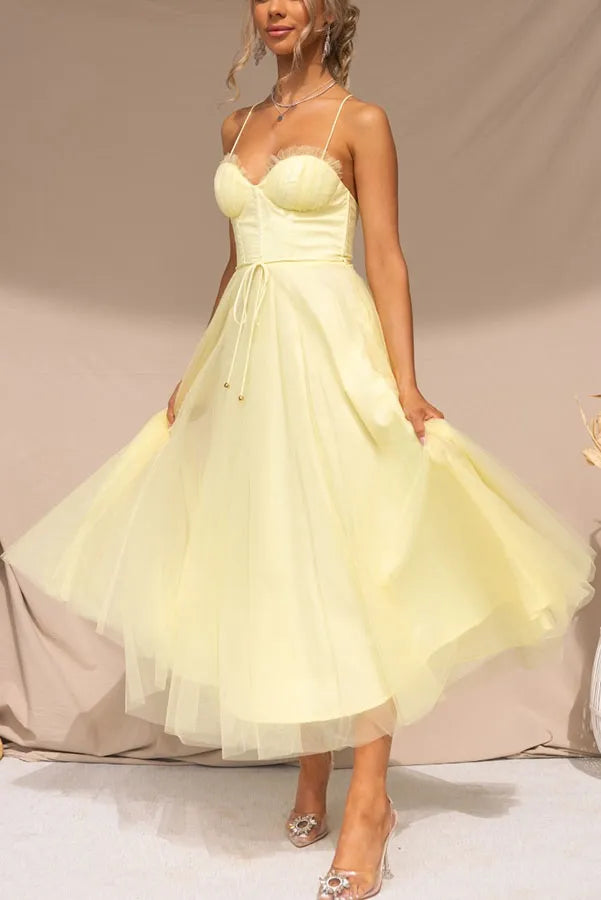 Lucienne | Women's Corset Tulle Party Midi Dress — view 2