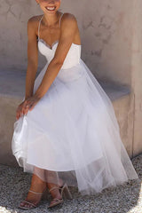 Lucienne | Women's Corset Tulle Party Midi Dress — view 4