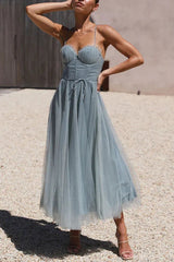 Lucienne | Women's Corset Tulle Party Midi Dress — view 5